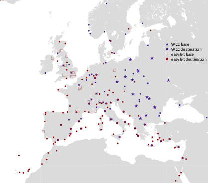 Wizz Air overlap with easyJet 