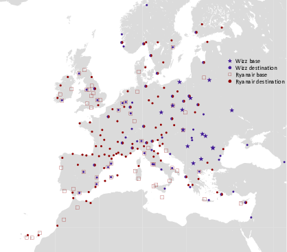 Wizz Air overlap with Ryanair 