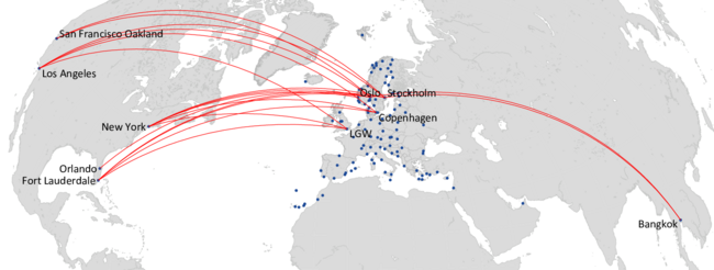 norwegian Route network - bases in USA and Asia