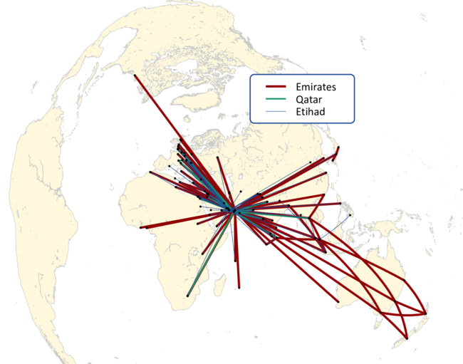 Gulf Carriers' Routes 2005