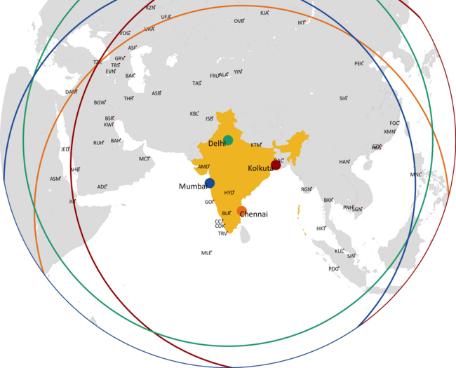 A320 FLYING RANGE FROM KEY INDIAN CITIES