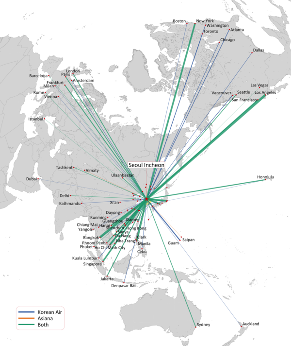 KOREAN AND ASIANA LONG-HAUL NETWORKS